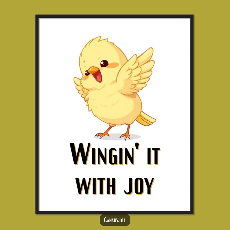 Free Printable Wall Art: Excited Canary's Flutter, Humorous Downloadable Decor