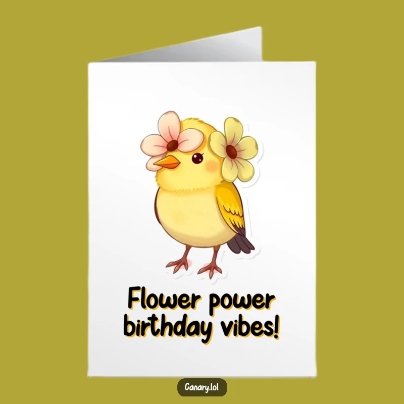 Free Printable Birthday Card: Canary with Flower Hat Funny Downloadable Gift