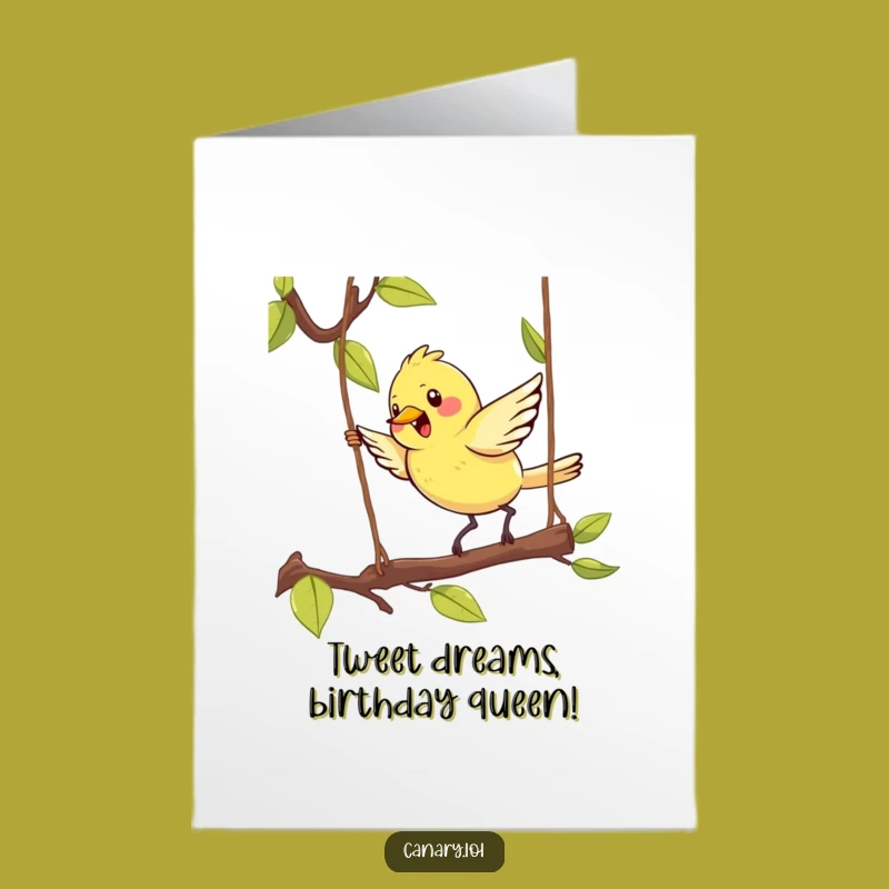 Free Printable Birthday Card: Kawaii Canary Hopping Fun for a Joyful Celebration