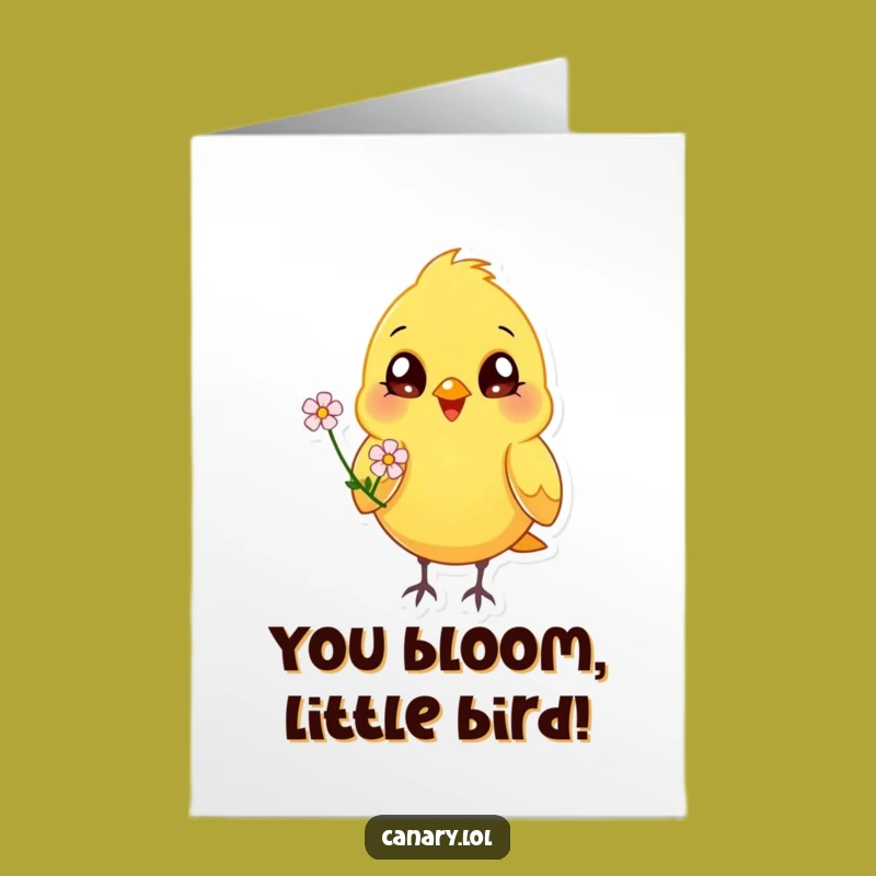 Free Printable Birthday Card: Happy Canary with Flower, Cheerful Downloadable Gift!