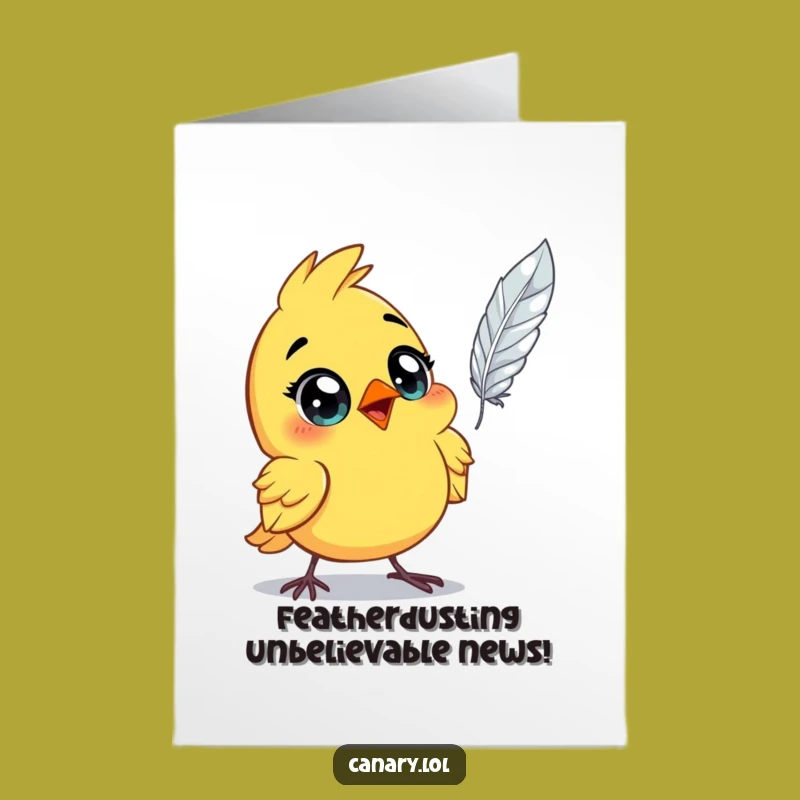 Free Printable Congrats Card: Astonished Canary Floating Feather Funny Gift