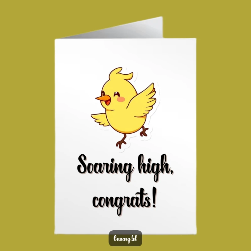 Free Printable Congrats Card: Flying Smiling Canary, Joyful Downloadable Gift!