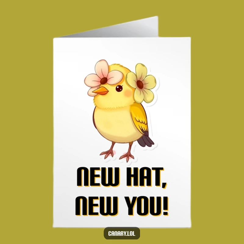 Free Printable Congrats Card: Canary with Flower Hat Funny Downloadable Gift