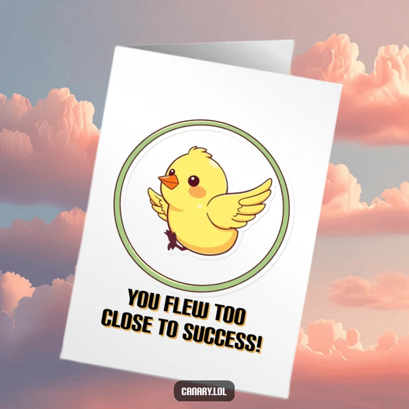 Funny Free Printable Congratulations Card showing a happy canary looping through the air in celebration.