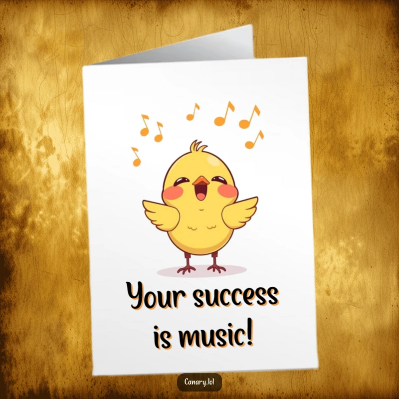 Funny Free Printable Congratulations Card of a kawaii canary singing happily, spreading good vibes and cheer.