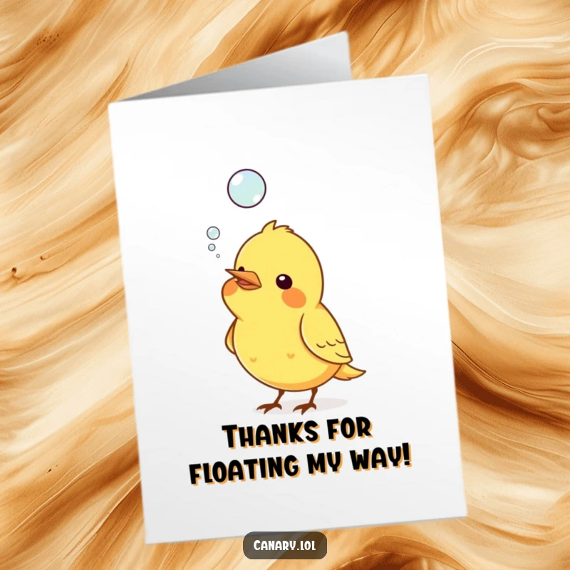 Funny Free Printable Thank You Card: A canary is shown blowing a large bubble from its beak.
