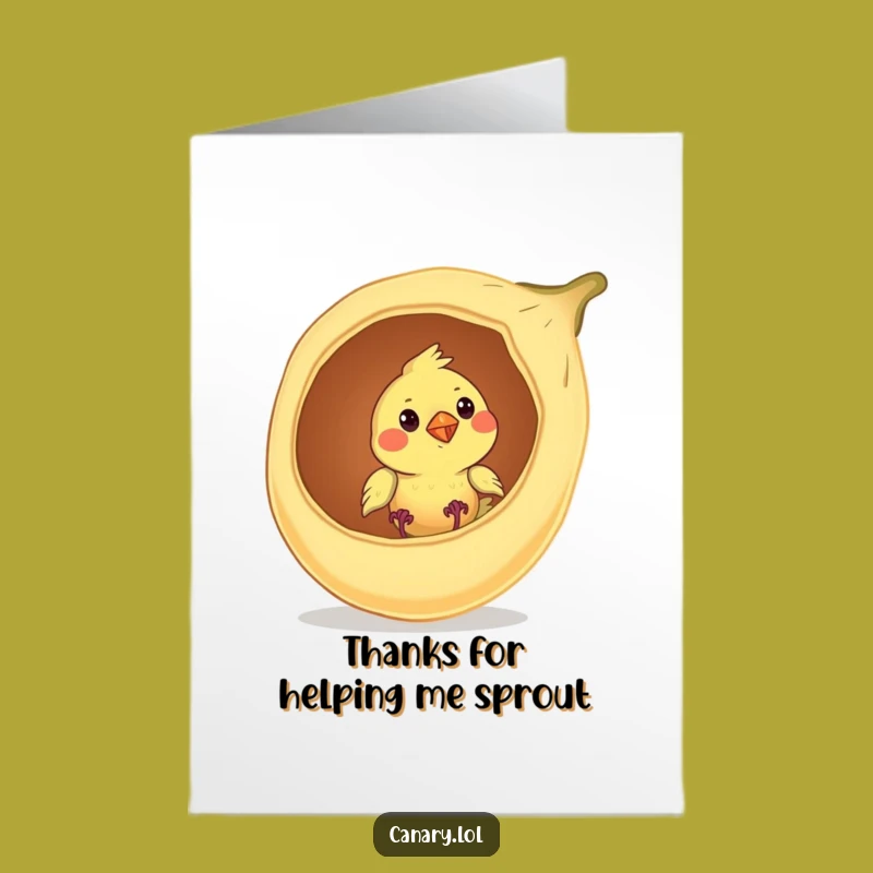 Free Printable Thank You Card: Curious Canary in Seed Pod, Funny Downloadable Gift