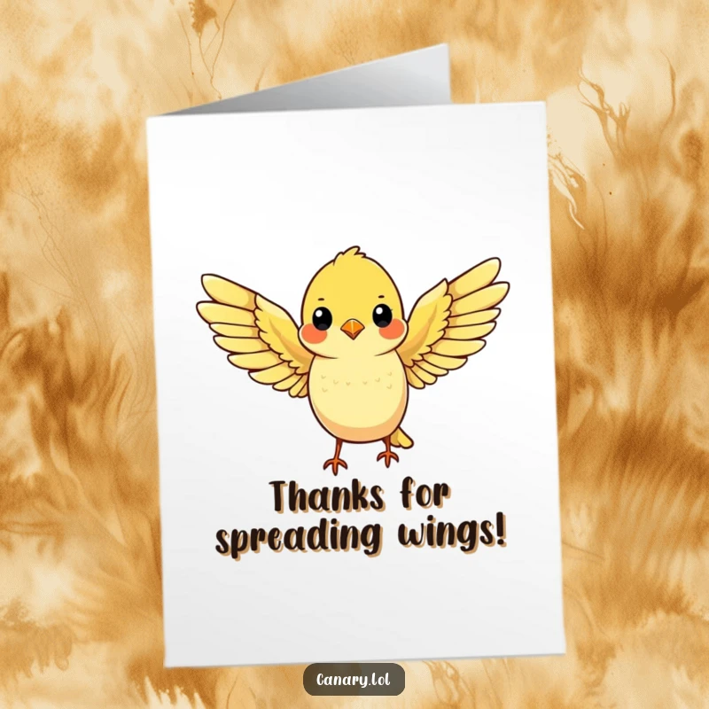 Funny Free Printable Thank You Card: A canary gracefully spreading its wings, thanking you.