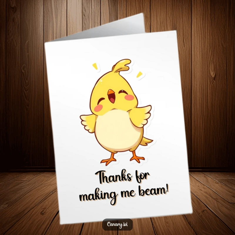 Funny Free Printable Thank You Card featuring a canary character puffing its chest and chirping with pride.