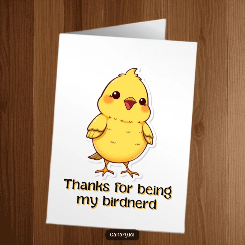 Funny Free Printable Thank You Card: Kawaii canary bird puffs chest, chirping a sweet thank you.