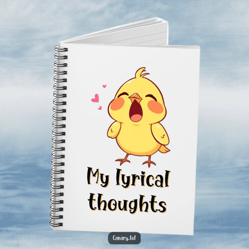 Funny notebook illustrated with a tiny canary singing with its mouth wide open, perfect for notes, journaling, and songwriting.