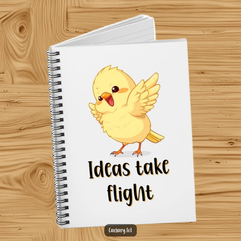 Funny Notebook with a fluffy canary bird whose wings flutter with excitement, perfect for jotting down bright ideas.