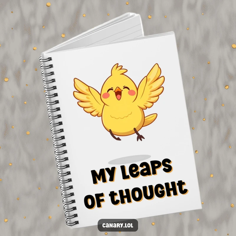 Funny Notebook: A cheerful canary bird with spread wings takes a joyful leap, encouraging inspired note-taking and adventure planning.