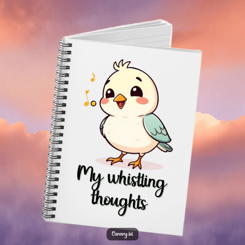 Funny Notebook: A bird smiles while whistling a jaunty tune, inspiring musical notes and humorous journaling.