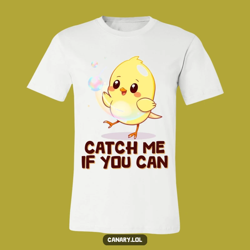Funny Canary Bubble Chase T-Shirt: Playful Bird Graphic Tee, Fun Gift