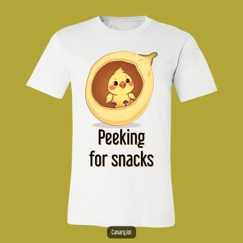 Funny Canary T-Shirt: Curious Peek from Seed Pod, Perfect Comedic Outdoor Gift