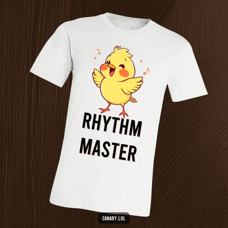 Funny cheerful canary bird t-shirt, enthusiastically bopping its head rhythmically to music. A celebration of avian dance moves.