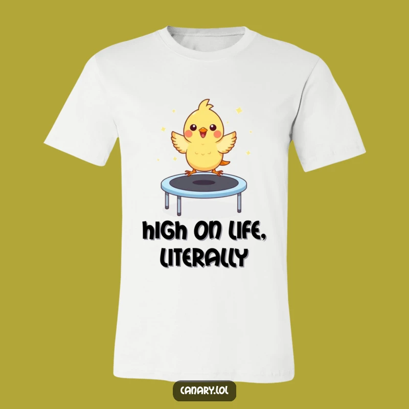 Funny Kawaii Canary Trampoline T-Shirt: Bounce into Fun, Cute Bird Tee, Best Funny Gift