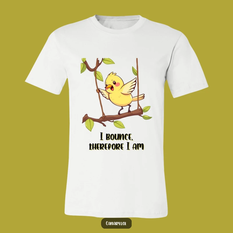 Funny Kawaii Canary T-Shirt: Energetic Bird Hopping on Branch - Cute Gift