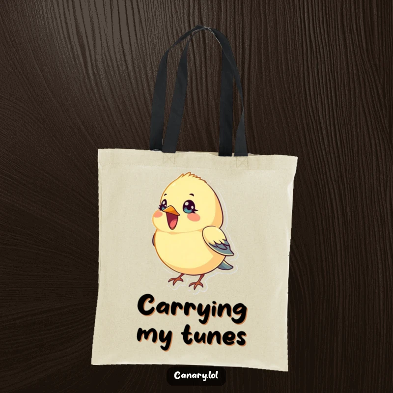 Funny Tote Bag: A small, round canary bird with bright eyes sings energetically with its beak open, a portable burst of cheerful music.