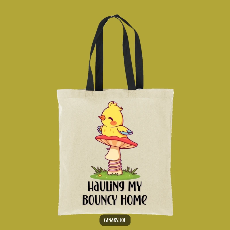 Funny Canary Mushroom Tote Bag - Happy Bouncing Day Carryall